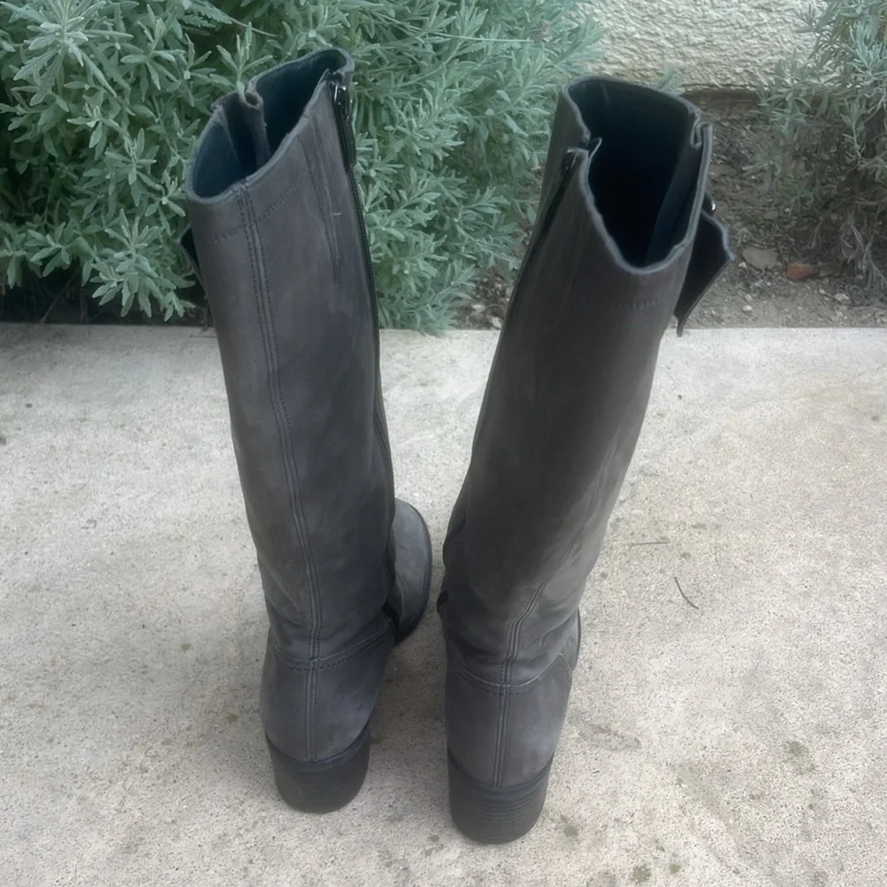 Paul Green Kendra Grey Leather Tall Buckle Boot Women's Size 8